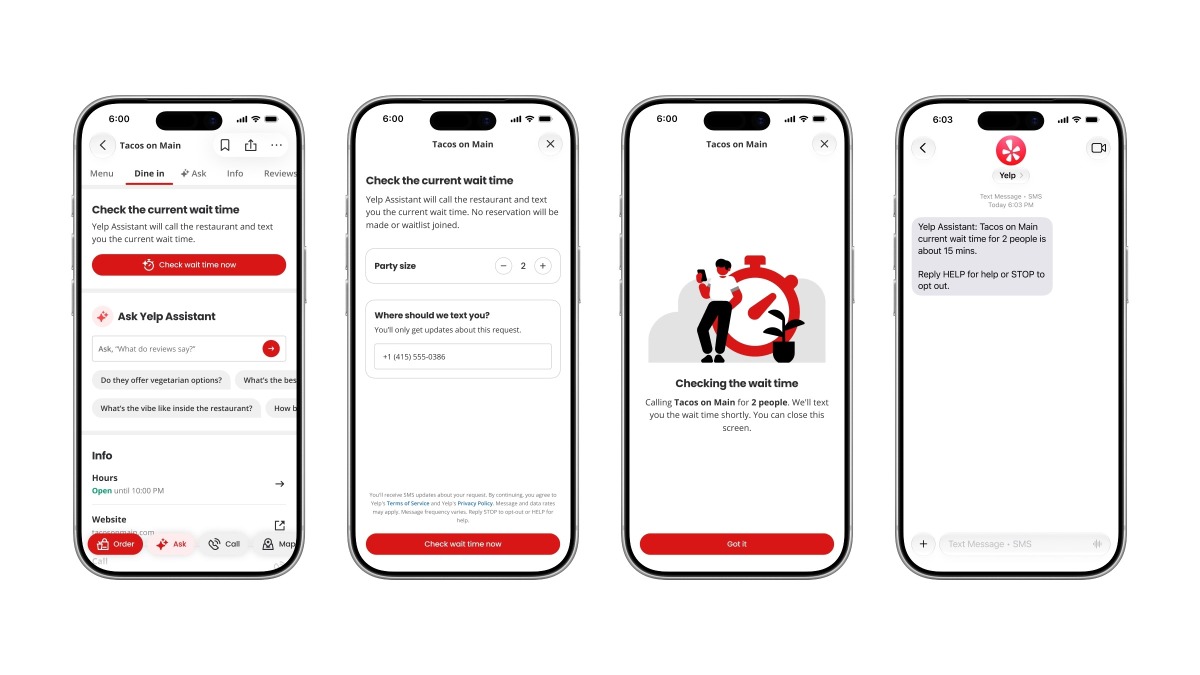 Yelp 现可代用户致电餐厅查询等位时间